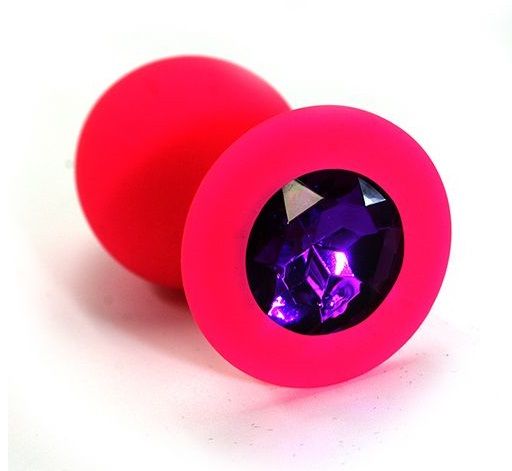 Розовая силиконовая анальная пробка с темно-фиолетовым кристаллом - 7 см. - Kanikule - купить с доставкой в Новосибирске