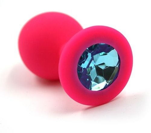 Розовая силиконовая анальная пробка с голубым кристаллом - 7 см. - Kanikule - купить с доставкой в Новосибирске