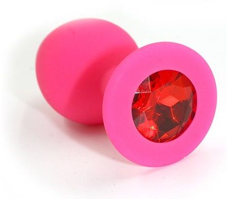 Розовая силиконовая анальная пробка с красным кристаллом - 7 см. - Kanikule - купить с доставкой в Новосибирске