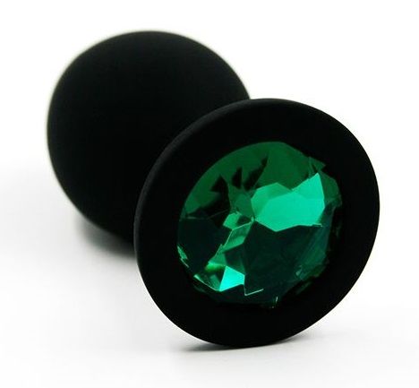 Чёрная силиконовая анальная пробка с изумрудным кристаллом - 7 см. - Kanikule - купить с доставкой в Новосибирске