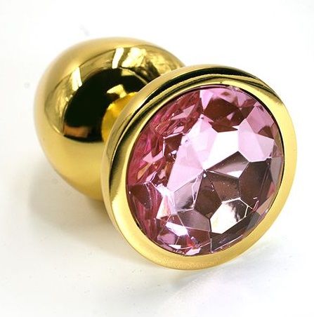 Золотистая алюминиевая анальная пробка с светло-розовым кристаллом - 6 см. - Kanikule - купить с доставкой в Новосибирске