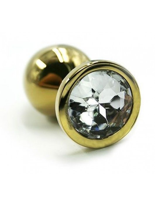 Золотистая алюминиевая анальная пробка с прозрачным кристаллом - 6 см. - Kanikule - купить с доставкой в Новосибирске