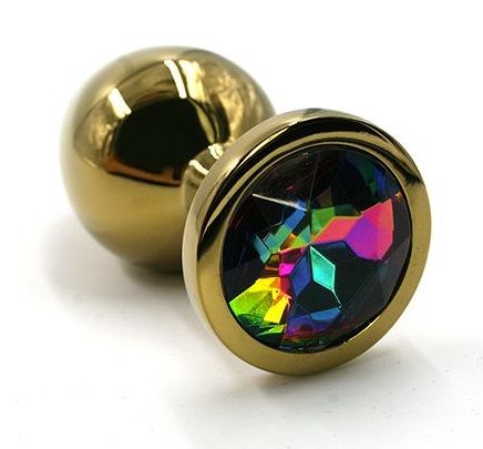 Золотистая алюминиевая анальная пробка с радужным кристаллом - 6 см. - Kanikule - купить с доставкой в Новосибирске