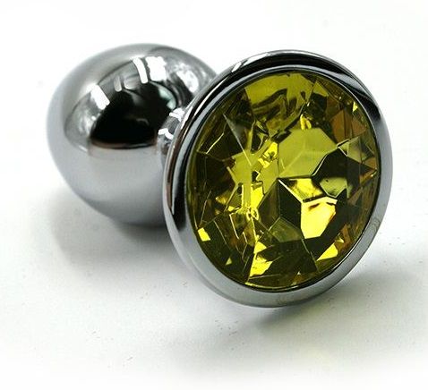 Серебристая алюминиевая анальная пробка с желтым кристаллом - 6 см. - Kanikule - купить с доставкой в Новосибирске