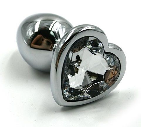 Серебристая анальная пробка с прозрачным сердцем-кристаллом - 6 см. - Kanikule - купить с доставкой в Новосибирске