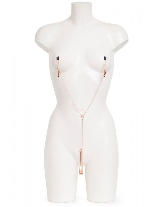 Золотистые зажимы для сосков и клитора All Sensation Nipple and Clitoral Chain - Fifty Shades of Grey - купить с доставкой в Новосибирске