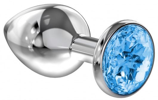 Большая серебристая анальная пробка Diamond Light blue Sparkle Large с голубым кристаллом - 8 см. - Lola Games - купить с доставкой в Новосибирске