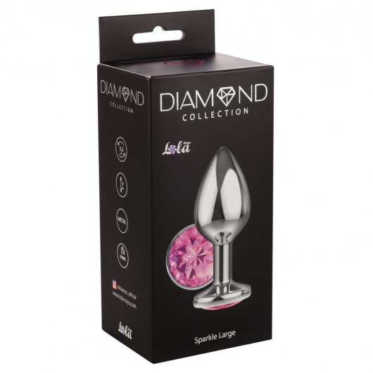 Большая серебристая анальная пробка Diamond Pink Sparkle Large с розовым кристаллом - 8 см. - Lola Games - купить с доставкой в Новосибирске