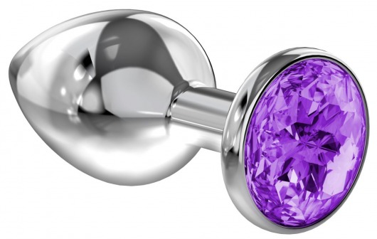 Малая серебристая анальная пробка Diamond Purple Sparkle Small с фиолетовым кристаллом - 7 см. - Lola Games - купить с доставкой в Новосибирске