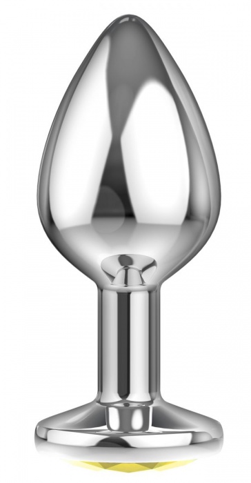 Большая серебристая анальная пробка Diamond Yellow Sparkle Large с жёлтым кристаллом - 8 см. - Lola Games - купить с доставкой в Новосибирске