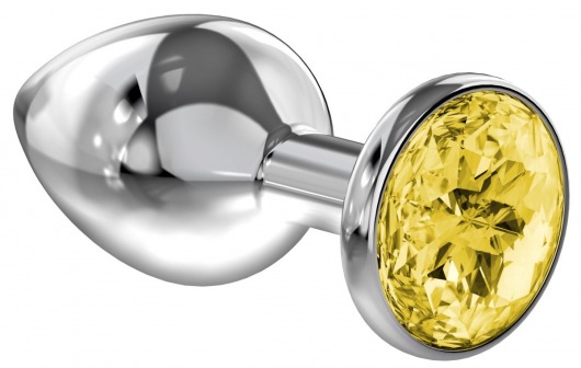 Большая серебристая анальная пробка Diamond Yellow Sparkle Large с жёлтым кристаллом - 8 см. - Lola Games - купить с доставкой в Новосибирске