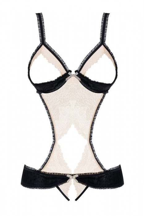 Чувственное двухцветное боди с открытой грудью - Obsessive купить с доставкой