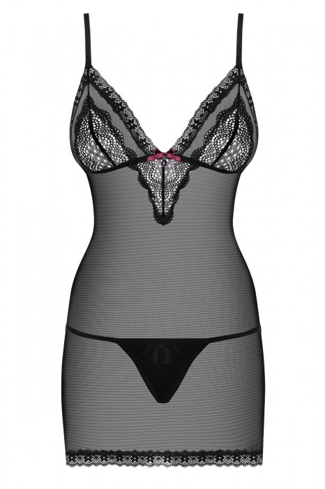 Облегающая сорочка с кружевом на тонких бретелях (большой размер) - Obsessive купить с доставкой