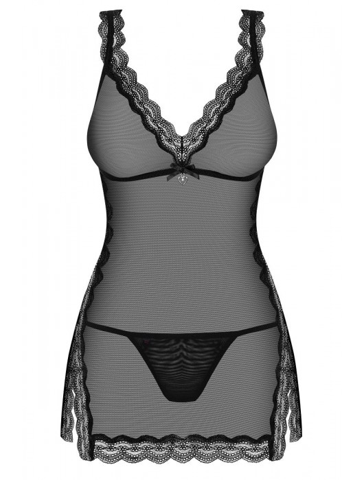 Полупрозрачная сорочка с разрезами по бокам (большой размер) - Obsessive купить с доставкой