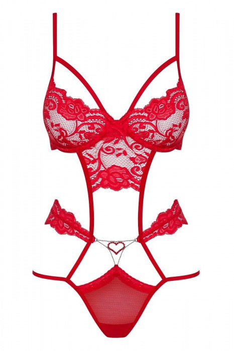 Роскошное кружевное тедди с украшением на животике в виде сердца - Obsessive купить с доставкой
