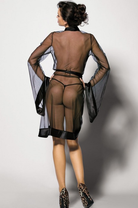 Прозрачный пеньюар на пояске Anthis с оторочкой атласом (большой размер) - Anais купить с доставкой