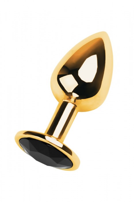 Золотистая анальная пробка с чёрным кристаллом - 7 см. - ToyFa - купить с доставкой в Новосибирске