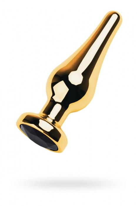 Золотистая каплевидная анальная пробка с чёрным кристаллом - 10 см. - ToyFa - купить с доставкой в Новосибирске