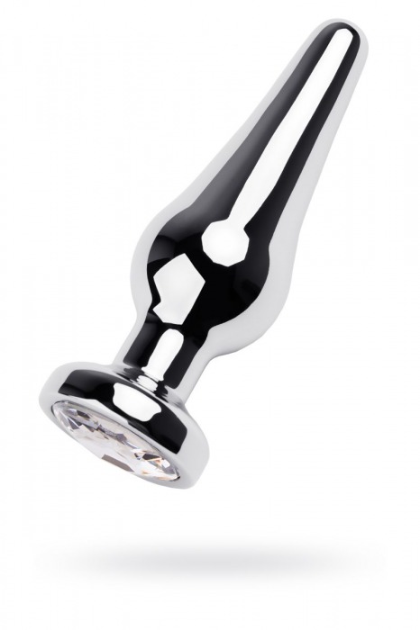 Серебристая удлиненная анальная пробка с прозрачным кристаллом - 12 см. - ToyFa - купить с доставкой в Новосибирске