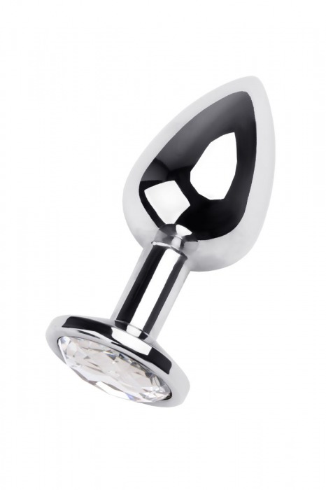 Серебристая анальная пробка с прозрачным кристаллом - 9,5 см. - ToyFa - купить с доставкой в Новосибирске