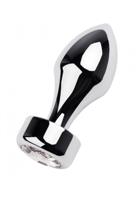 Серебристая анальная втулка с прозрачным кристаллом - 9,5 см. - ToyFa - купить с доставкой в Новосибирске