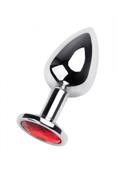 Серебристая анальная втулка с красным кристаллом - 8 см. - ToyFa - купить с доставкой в Новосибирске