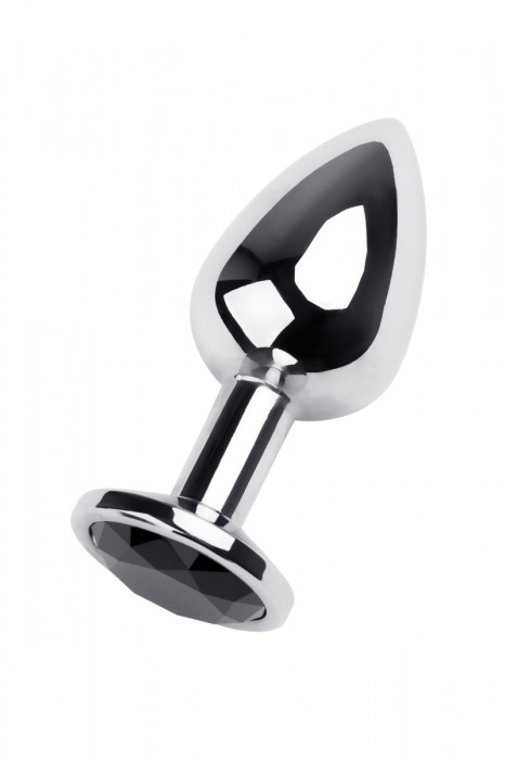Серебристая анальная пробка с чёрным кристаллом - 9,5 см. - ToyFa - купить с доставкой в Новосибирске