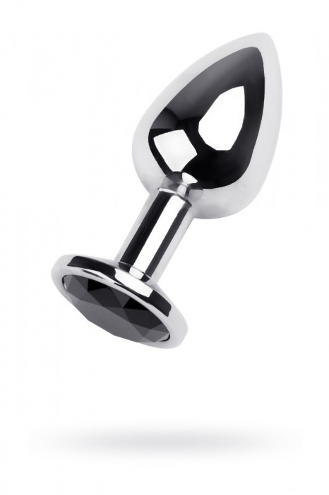 Серебристая анальная пробка с чёрным кристаллом - 9,5 см. - ToyFa - купить с доставкой в Новосибирске