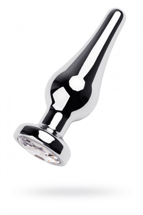 Серебристая вытянутая анальная пробка с прозрачным кристаллом - 10 см. - ToyFa - купить с доставкой в Новосибирске