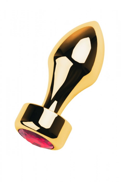 Золотистая каплевидная анальная пробка с красным кристаллом - 9,5 см. - ToyFa - купить с доставкой в Новосибирске
