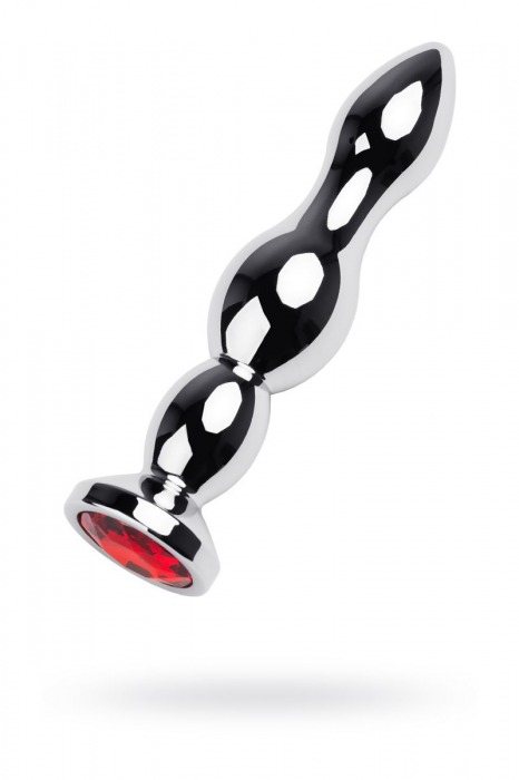 Серебристая анальная втулка с красным стразом - 13,5 см. - ToyFa - купить с доставкой в Новосибирске