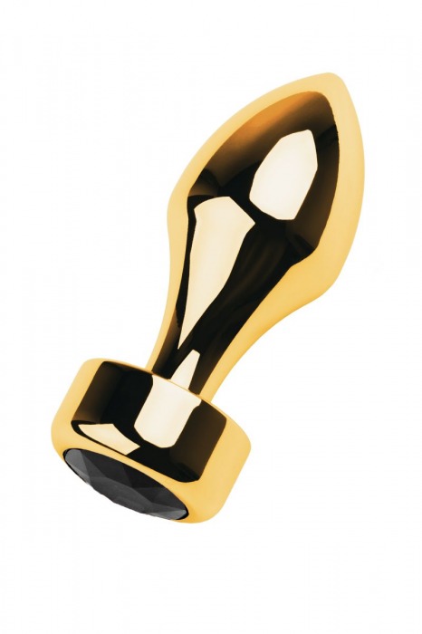Золотистая каплевидная анальная пробка с чёрным кристаллом - 9,5 см. - ToyFa - купить с доставкой в Новосибирске
