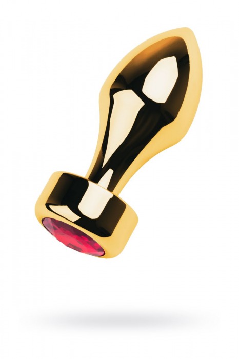 Золотистый каплевидный анальный плаг с красным кристаллом - 9,5 см. - ToyFa - купить с доставкой в Новосибирске