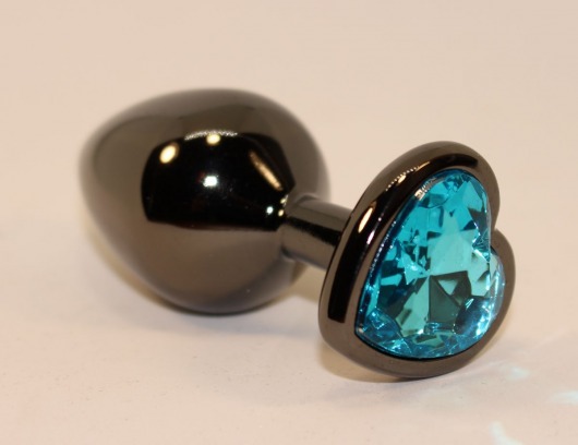 Чёрная пробка с голубым сердцем-кристаллом - 7 см. - 4sexdreaM - купить с доставкой в Новосибирске