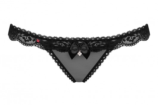 Соблазнительные трусики-тонг с бантиком и подвеской - Obsessive купить с доставкой
