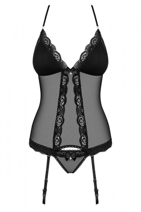 Соблазнительный полупрозрачный корсаж с кружевом и шнуровкой на спинке - Obsessive купить с доставкой