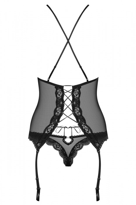 Соблазнительный полупрозрачный корсаж с кружевом и шнуровкой на спинке - Obsessive купить с доставкой
