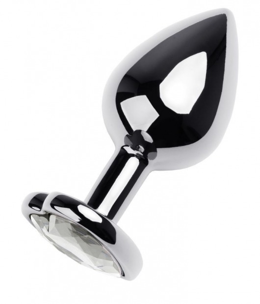 Серебристая анальная пробка с прозрачным кристаллом-сердцем - 8 см. - ToyFa - купить с доставкой в Новосибирске