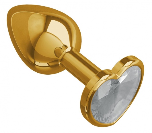 Золотистая анальная втулка с прозрачным кристаллом-сердцем - 7 см. - Джага-Джага - купить с доставкой в Новосибирске