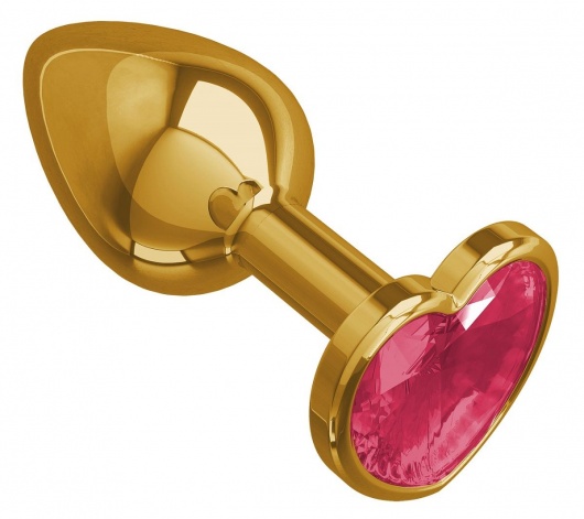 Золотистая анальная втулка с малиновым кристаллом-сердцем - 7 см. - Джага-Джага - купить с доставкой в Новосибирске