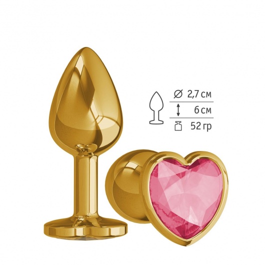 Золотистая анальная втулка с малиновым кристаллом-сердцем - 7 см. - Джага-Джага - купить с доставкой в Новосибирске