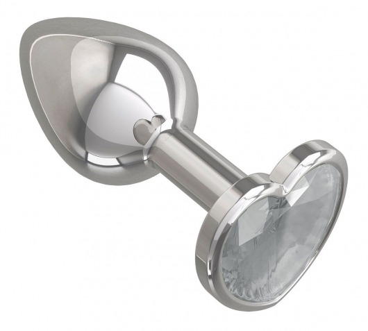 Серебристая анальная втулка с прозрачным кристаллом-сердцем - 7 см. - Джага-Джага - купить с доставкой в Новосибирске