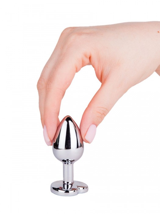 Серебристая анальная втулка с синим кристаллом-сердцем - 7 см. - Джага-Джага - купить с доставкой в Новосибирске