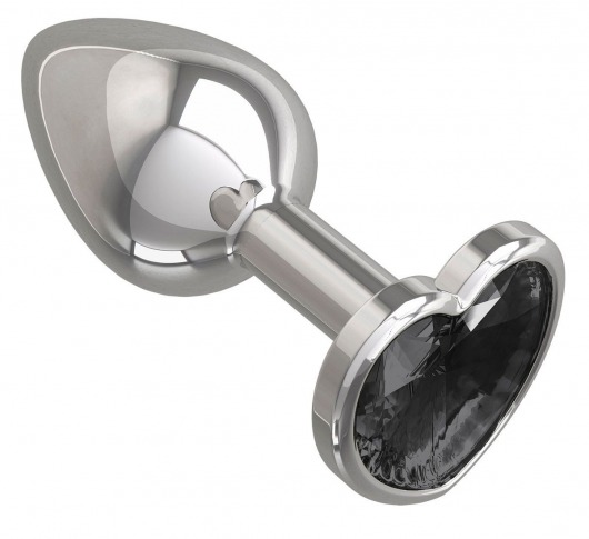 Серебристая анальная втулка с чёрным кристаллом-сердцем - 7 см. - Джага-Джага - купить с доставкой в Новосибирске