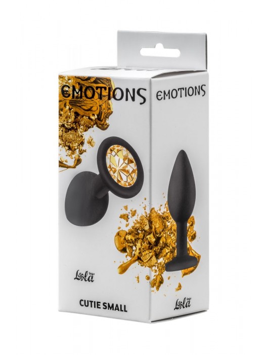 Чёрная анальная пробка Emotions Cutie Small с жёлтым кристаллом - 7,5 см. - Lola Games - купить с доставкой в Новосибирске