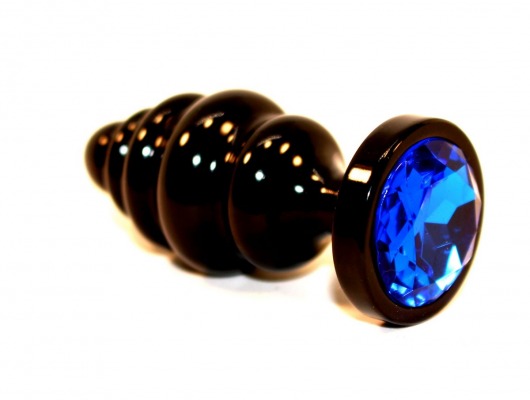 Чёрная пробка с синим стразом - 7,3 см. - 4sexdreaM - купить с доставкой в Новосибирске