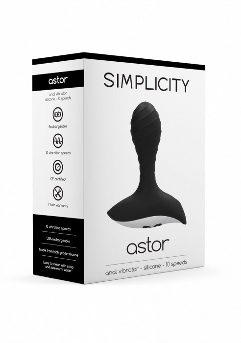 Чёрный анальный вибростимулятор Astor Anal Vibrator - Shots Media BV