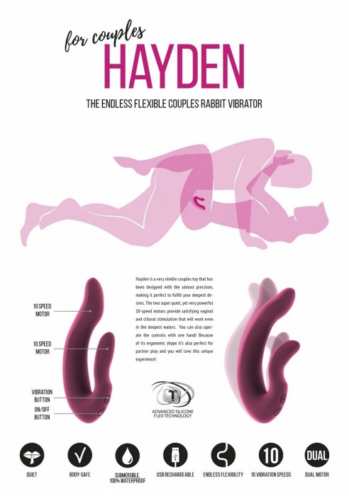 Розовый хай-тек вибратор для пар Hayden - 15,2 см. - Shots Media BV