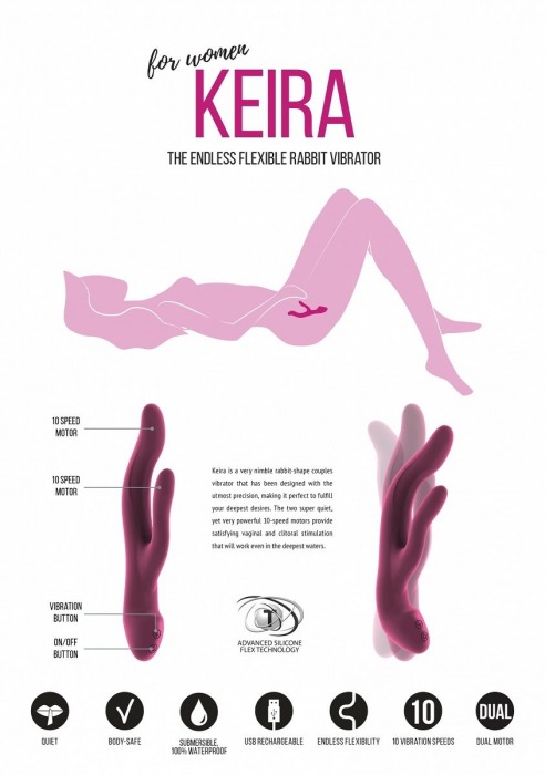 Розовый вибратор Keira с клиторальным отростком - 21,3 см. - Shots Media BV