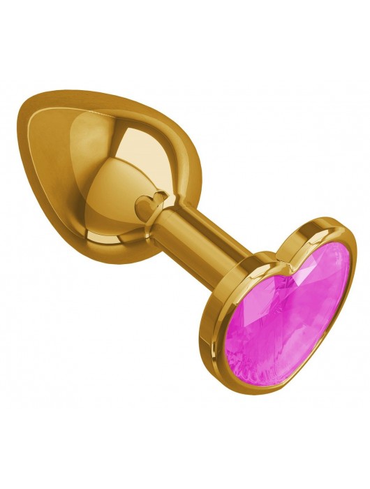 Золотистая анальная втулка с розовым кристаллом-сердцем - 7 см. - Джага-Джага - купить с доставкой в Новосибирске